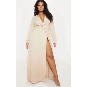 prettylittlething champagne twist front maxi dress
